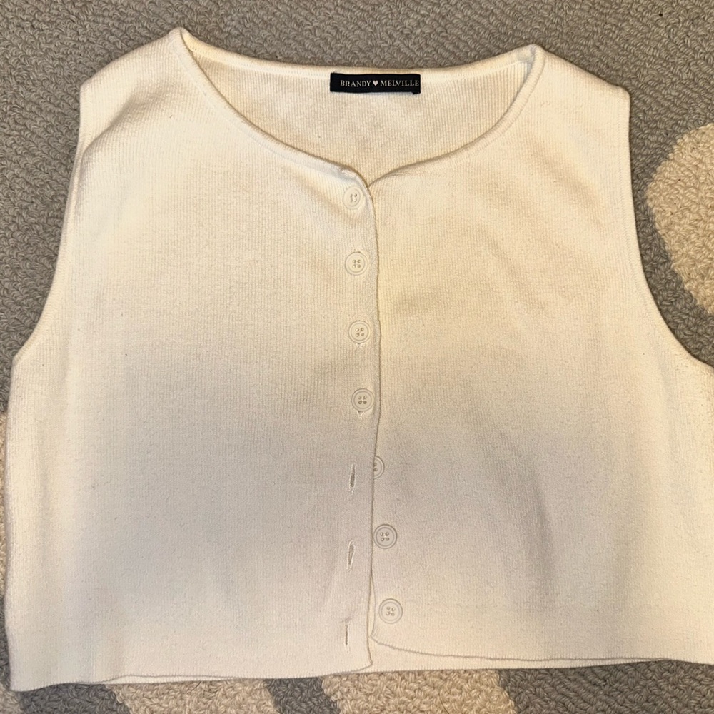 Brandy Melville Cream Button-Up Sleeveless Top